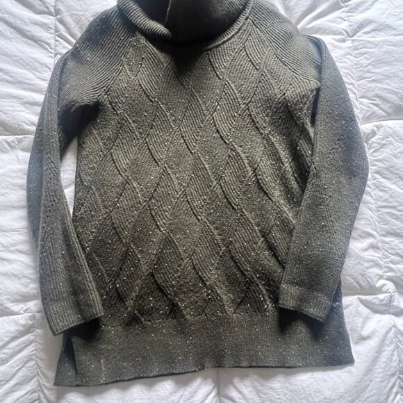 Olive Green speckled sweater from Talbots - size Petite with a Cowl Neckline - Picture 3 of 6
